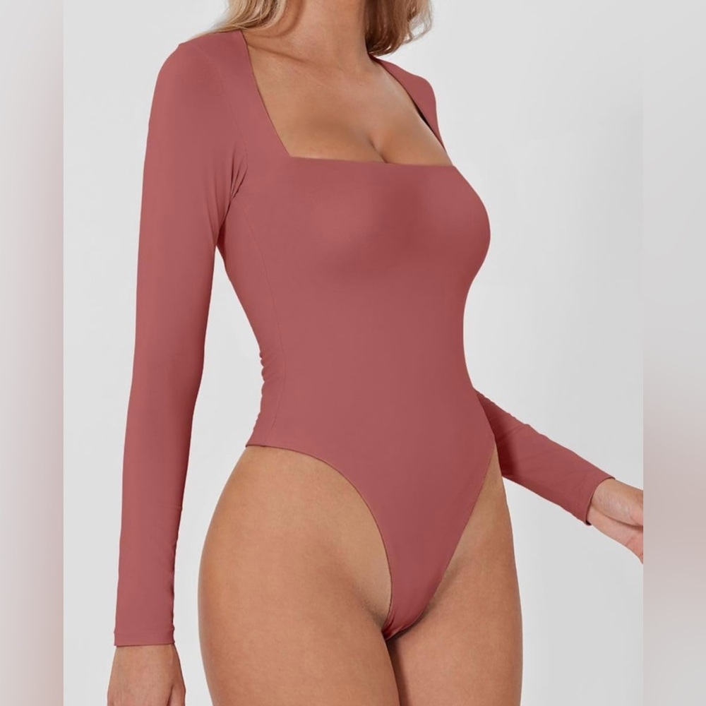 Square Neck Bodysuit Long Sleeve Double Lined